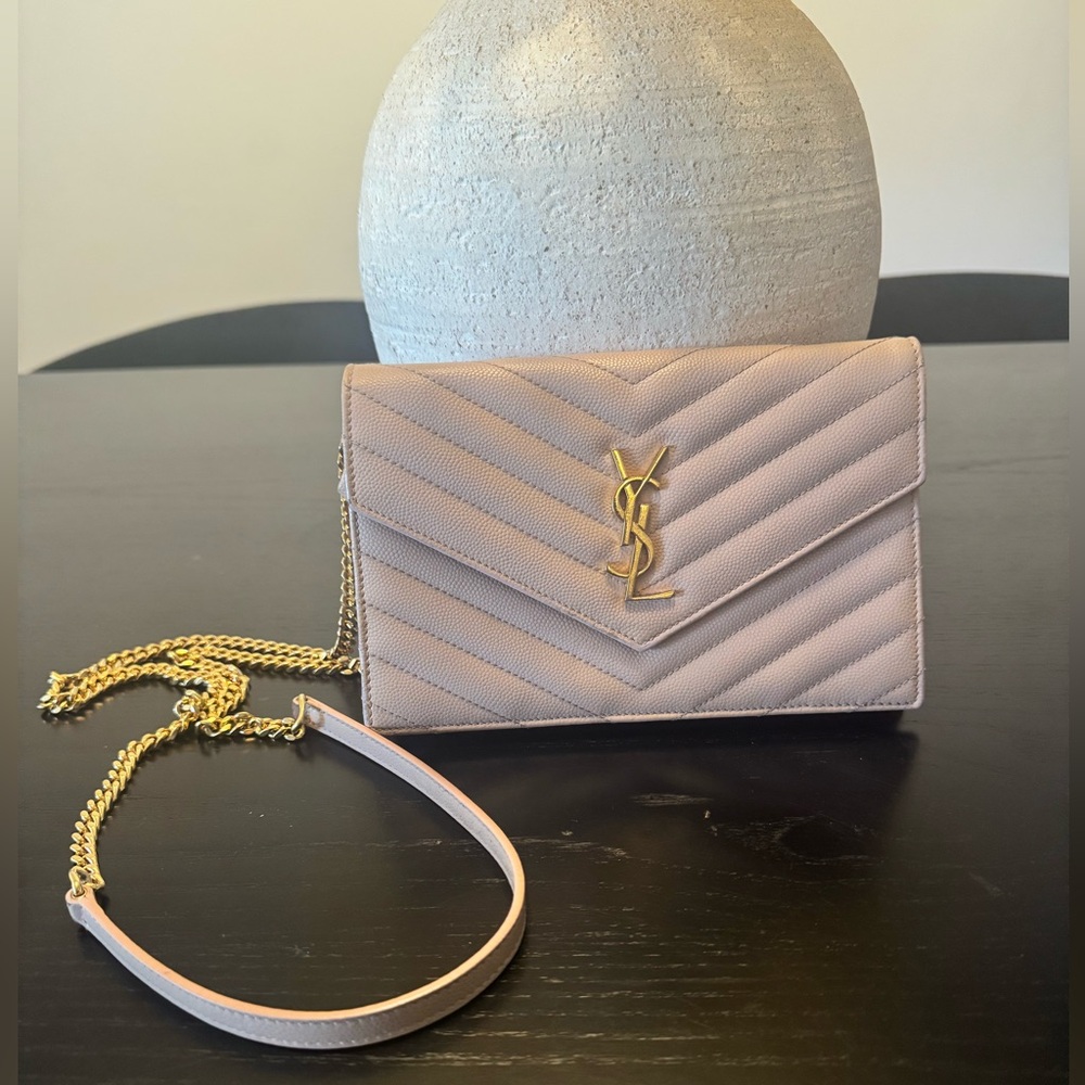 YSL Monogram Large Wallet on Chain in Grained Leather